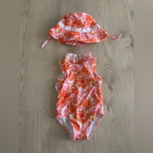 Jamie and Jack one piece bathing suit with matching hat